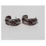 .925 Sterling Red Stone Curled Stud Earring