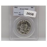 PCGS 1963 MS65 90% Silv Franklin Half $1
