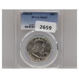 PCGS 1963-D MS65 90% Silv Franklin Half $1