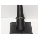 .925 Sterling Marcasite & Green Enamel Ring Size 8