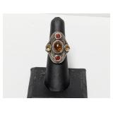 .925 Sterling Amber Red and Yellow Stone Ring Sz 6