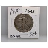 1940 90% Silv Walker Half $1 Dollar