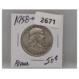 1958-D 90% Silv Franklin Half $1 Dollar