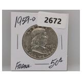1959-D 90% Silv Franklin Half $1 Dollar