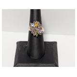 .925 Sterl Vtg Floral Gemstone Cocktail Ring Sz 7 .925 Sterl Vtg Floral Gemstone Cocktail Ring Sz 7
