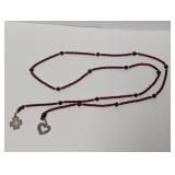Vtg Sterl Red Bead Strand w/Ornate Cross&Heart Vtg Sterl Red Bead Strand w/Ornate Cross&Heart