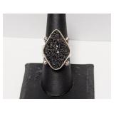 .925 Sterl Bold Black Druzy Statement Ring Sz 8 .925 Sterl Bold Black Druzy Statement Ring Sz 8