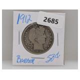 1912 90% Silv Barber Half $1 Dollar 1912 90% Silv Barber Half $1 Dollar