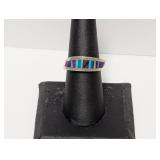 .925 Sterling Vibrant Inlay Ring Sz 7.5 .925 Sterling Vibrant Inlay Ring Sz 7.5
