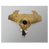 Gold Tone Twin Bird Brooch w/Black Cabochon Gold Tone Twin Bird Brooch w/Black Cabochon