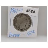 1907-D 90% Silv Barber Half $1 Dollar 1907-D 90% Silv Barber Half $1 Dollar