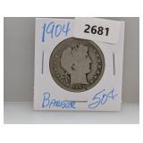 1904 90% Silv Barber Half $1 Dollar 1904 90% Silv Barber Half $1 Dollar
