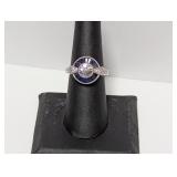 .925 Sterling Blue Stone & CZ Ring Sz 7 .925 Sterling Blue Stone & CZ Ring Sz 7