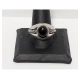 14K/.925 Sterl Black Cabochon Stone Ring Sz 12.5 14K/.925 Sterl Black Cabochon Stone Ring Sz 12.5