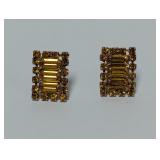 Vtg Rectangular Drop Yellow Stone Clip On Vtg Rectangular Drop Yellow Stone Clip On