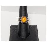 .925 Sterl Vtg Amber Gemstone Ring Sz 8 .925 Sterl Vtg Amber Gemstone Ring Sz 8