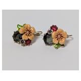 Vtg Inspired Floral Enamel Leaves & Gem Earrings Vtg Inspired Floral Enamel Leaves & Gem Earrings