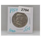 1954 90% Silv Franklin Half $1 Dollar 1954 90% Silv Franklin Half $1 Dollar