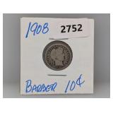 1908 90% Silv Barber Dime 1908 90% Silv Barber Dime
