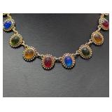 Vtg 16" Bezel Set Multi Gem Statement Necklace Vtg 16" Bezel Set Multi Gem Statement Necklace
