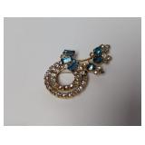 Vtg Antoinette GF Blue & Clear Rhinestone Floral Vtg Antoinette GF Blue & Clear Rhinestone Floral