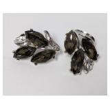 Vtg Smoky Stone Clip On Leaf Earrings Vtg Smoky Stone Clip On Leaf Earrings