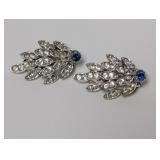 Silver Tone Rhinestone & Blue Stone Leaf Clip On Silver Tone Rhinestone & Blue Stone Leaf Clip On