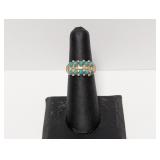 .925 Sterling Double Row Turquoise Ring Sz 6 .925 Sterling Double Row Turquoise Ring Sz 6