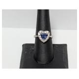 .925 Sterl Heart Shaped Blue Gem Halo Ring Sz 8 .925 Sterl Heart Shaped Blue Gem Halo Ring Sz 8
