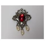 Victorian Revival Brooch w/Red Cabochon Victorian Revival Brooch w/Red Cabochon