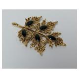 Vtg Gold Tone Leaf Brooch w/Green Marquise Stones Vtg Gold Tone Leaf Brooch w/Green Marquise Stones