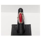 .925 Sterling Elongated Coral Ring Sz 5.5 .925 Sterling Elongated Coral Ring Sz 5.5