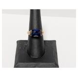 Vermeil/.925 Sterl Blue Stone & Diam Ring Sz 7.5 Vermeil/.925 Sterl Blue Stone & Diam Ring Sz 7.5