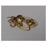 Vtg Gold Tone Floral Brooch w/Faceted Yellow Gems Vtg Gold Tone Floral Brooch w/Faceted Yellow Gems