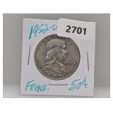 1952-D 90% Silv Franklin Half $1 Dollar 1952-D 90% Silv Franklin Half $1 Dollar