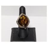 .925 Sterling Vtg Amber Statement Ring Sz 7 .925 Sterling Vtg Amber Statement Ring Sz 7