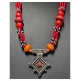 20" Handcrafted Morocco Red Stone Pendant Necklac 20" Handcrafted Morocco Red Stone Pendant Necklac