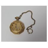 Gold Tone Ornate Pencron Deer Motif Pocket Watch Gold Tone Ornate Pencron Deer Motif Pocket Watch