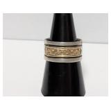 14K/.925 Sterl Two Tone Geometric Band Sz 8