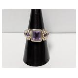 .925 Sterl Ornate Amethyst Ring Sz 7.5