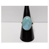 .925 Sterl Oval Larimar Cabochon Ring Sz 8