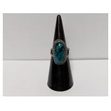 .925 Sterl Southwestern Turquoise Ring Sz 5