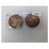 (2) 1oz .999 Copper Clean Hands Rounds