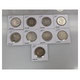 (9) Mixed Date 90% Silv Morgan $1 Dollars