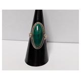 .925 Sterl  Oval Cabochon Malachite Ring Sz 7