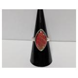 .925 Sterl Ammolite? Iridescent Fire Ring Sz 7.5