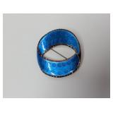 .925 Sterling Blue Enamel Floral Brooch