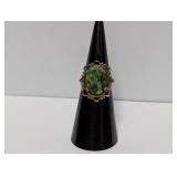 Vermeil/.925 Sterl Vtg Green Stone Ring Sz 5