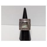 .925 Sterling Abalone/Marcasite Ring Sz 5.5