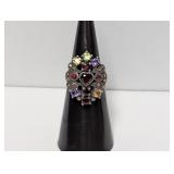 .925 Sterl Multi Gemstone Heart Ring Sz 5